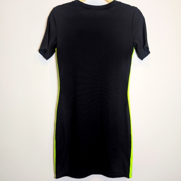 Divided Black Neon Stripe Fitted Short Sleeve Jersey Dress Size 10 - Picture 2 of 6